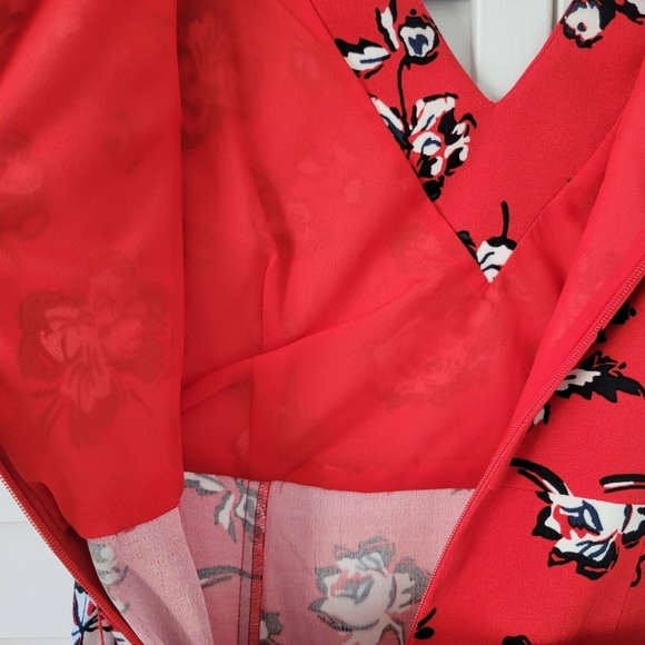Veronica Beard Joia Red Multi Floral Print V-Neck Belted Midi Dress Size 2 - XS - Picture 11 of 15